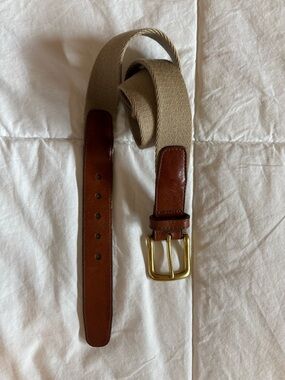 Canvas and Leather Men's Belt in Tan and Brown